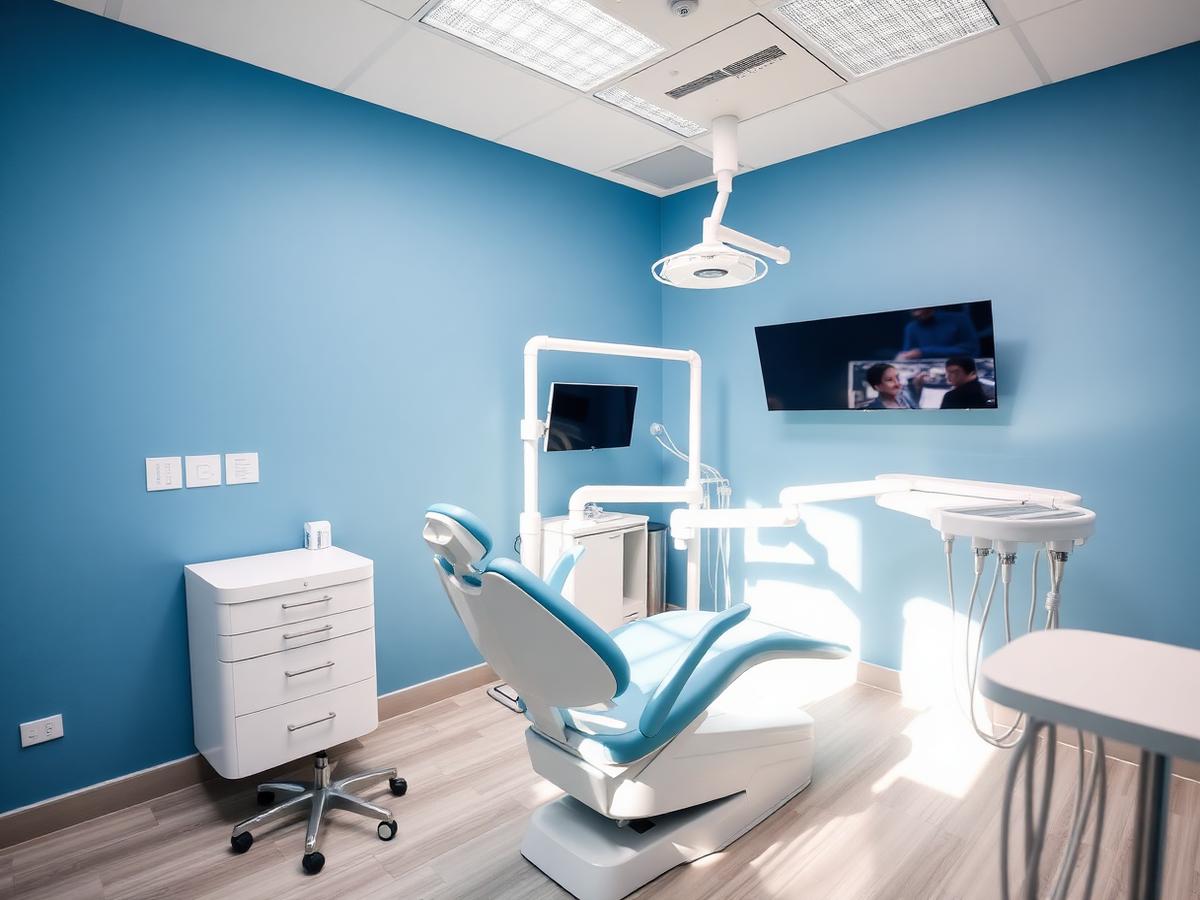 Modern dental treatment room with clean bright equipment